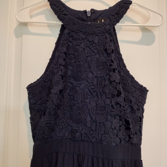LULU'S navy blue Lovers Game lace chiffon swing dress, size S - Picture 6 of 10